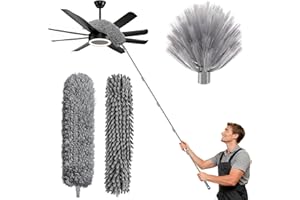 Freyeeti 6m Plumeau Telescopique, avec Manche d'extension de 0,6 à 4,9 m, Toile d'araignée et Brosse d'angle pour Nettoyage, Microfibre Lavable pour Plafonds, Stores, Toile D'Araignée