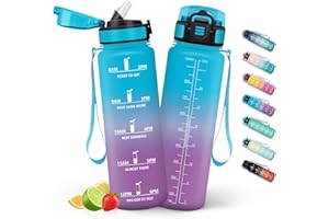 HoneyHolly Borraccia Palestra 1 Litro con Orari per Bere, Borraccia Motivazionale senza BPA, Borracce con Cannuccia, Bottiglia Acqua per Ufficio, Trekking