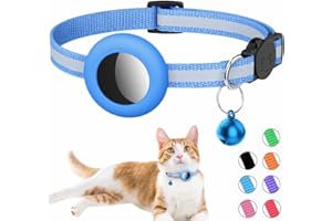 SIMKET Airtag Cat Collar, Reflective Air tag Cat Collar with Bell and Prefect Size Waterproof Airtag Holder Compatible with Apple Airtag, Cat AirTag Collar with Breakaway Safety Buckle for Kitten (blue)