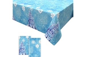Dagelar 2PCS Frozen Party Tablecloth,Blue Snowflake Party Table Cover Plastic Rectangle Party Table Cover for Girls Birthday Baby Shower Winter Themed Party Decorations 137 * 274cm
