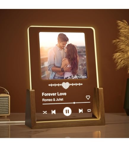 Cadeau Plaque Spotify Personnalisé Couple Amie - Lampe Cadre Photo En Verre - Cadeau De Saint Valentin Pour Femme Homme Copine Copain - Cadeaux Pour ST Valentin Anniversaire (4 Tailles: 15-25 Cm