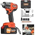 Cordless Brushless Impact Wrench & Eletric Drill, 21V High Torque 550N.m Cordless Wrench Kit with 6Ah Battery & Fast Charger, 4pcs Impact Sockets & 12 Drill Accessories - Orange