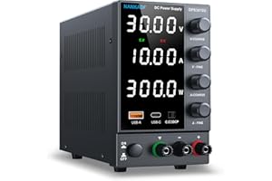 NANKADF Alimentatore di rete da laboratorio regolabile 30 V 10 A, alimentatore DC variabile con porta di ricarica rapida USB-A/tipo C, display a 4 LED ad alta precisione (DPS3010U (30V/10A))