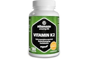 VITAMAZE - AMAZING LIFE Vitamine K2 MK-7 à Fort Dosage, 200 mcg Ménaquinone pour 6 Mois - 180 Comprimés Vegan - Qualité Allemande, Complément Alimentaire sans Additifs Inutiles
