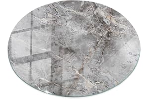 WALLFLUENT Decorative Glass Plate Diameter 70 cm Protection Against Contamination Smooth Surface Stain Resistance Installation Tools Safety Plate Waterproof Polished Edges - Natural Marble
