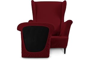 TIANSHU Copripoltrona con Orecchie Elastico, Copripoltrona 1 Posto con Fodera Per Cuscino Tessuto Jacquard Spandex con Fondo Elastico per Soggiorno Camera Da Letto Hotel (Tipo B, Bordeaux)