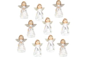 Logbuch-Verlag Set de 10 Figuras Miniatura de ángel en Tonos Blancos y Plateados 4 cm con Base Redonda para decoración – figuritas Decorativas