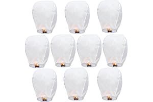VAIIEYO 10 Pack White Sky Lanterns, Chinese Sky Lanterns to Release in Memory, 100% Biodegradable Chinese Lantern for Weddings, Birthdays, Parties, Memorial, Funeral, Christmas, Halloween