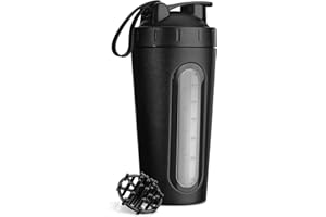 Navaris Protein Shaker per Proteine Allenamento Palestra - Blender Acciaio Inox per Bevande Proteiche 700ml - Borraccia Sportiva - Frusta Pallina Nero