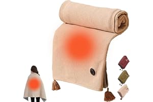 PEAMOO Portable USB Heated Blanket,Heated Shawl Wraps,Battery Powered 2-in-1Soft Wearable Heated Shawl Blanket with Zipper,150 * 80cm & 3 Heating Levels Electric Throw Blanket for Office Home Camping (Beige)