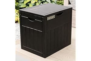 Olsen & Smith Lockable Outdoor Garden Plastic Storage Box Container Chest - Small Lawn Balcony Furniture, Weather Resistant, Wood Panel Effect (126L)