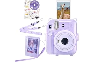 HIYQIN Custodia Glitterata con Custodia in Pellicola per Fujifilm/Polaroid Instax Mini 12, Custodia Trasparente per Fotocamera Istantanea Mini 12 - Viola Glitter