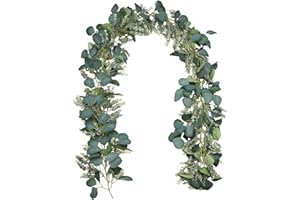 Briful 6FT Artificial Eucalyptus Garland 182cm Faux Eucalyptus Leaf Garland, Fake Plants Greenery Garland Eucalyptus Hanging Plant for Garden Wedding Arch Wall Table Decor