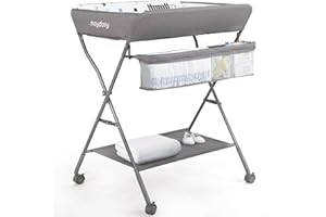 Maydolly Baby Changing Table with Wheels, Portable Adjustable Height Folding Diaper Station with Nursery Organizer & Storage Rack for Newborn Baby and Infant(lightgrey)