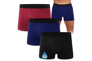 FORVEVO Calzoncillos Incontinencia Hombre,Algodon Boxer Calzoncillos Hombre Lavables con Almohadillas Protectoras Absorbentes de 100ml,a Prueba Fugas,Control Olores Reutilizables(Negro&Azul&Rojo,XL)