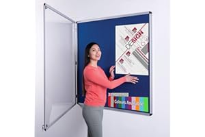 Wonderwall Classic Blue Tamperproof Lockable Noticeboard, 120 x 90 cm, Felt Pinboard with 2 Matching Safety Locks & Keys - Ideal for School, Office, Community Hub