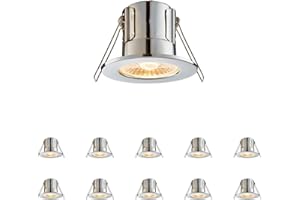 NATIONAL LIGHTING Fire Rated Downlights, Chrome Slimline Bathroom/Shower IP65 Waterproof Ceiling Lights, LED Warm White 3000K, 4W 500 Lumens, 60 Degree Beam Angle, Long-life 30,000 Hours - Pack of 10