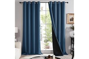 Deconovo Cortinas Salon Opacas 100% para Dormitorio Termicas Aislantes con Ojales 2 Piezas 140x245cm Azul Marino
