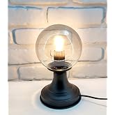 Decodelight Modern Decorative Black Metal Leg Smoked or White Glob Glass Hat Lampshade Table Lamp (Fume)