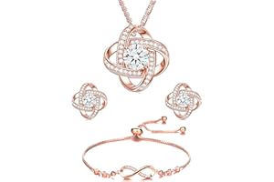 Baobei jewellery Set for Women, Sterling Silver clear Crystal Zirconia Heart Pendant Necklace and Earrings with Bracelet jewellery Set for Women and Girls, Birthday Gifts