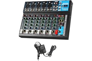 UMISU DJ-Mixer mit 7 Kanälen, Audio-Mischpult, USB, Phantomspeisung 48 V, Mischpult für Computer, Mikrofon, Player, Mischpult, Audio für Live Studio Szene