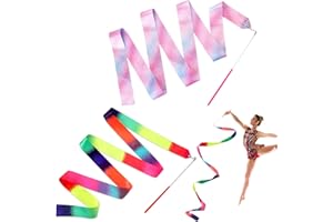 Molain 2 Pcs Dance Ribbons, 78.7 Inch Rainbow Ribbon, Sparkling Dance Ribbon Streamer, Rhythmic Gymnastics Ribbon, Ribbon Dancer Wand for Kids Adults Talent Shows Artistic Dancing Training