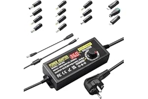 MEIYUE 36V 3A Fuente de Alimentación Universal con 14 enchufes de CC, Adaptador de CA/CC con Cable de polaridad inversa para Dispositivos Electrónicos del Hogar,Tiras LED,9V-36V, 3000 mA máx.