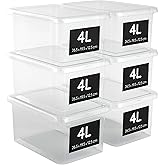 AHIOVA 6 Small Plastic Storage Boxes 4L 26.5x19.5x12.5cm with Lid | Clear Stackable Organizer Box, BPA Free, Click Snap Closu