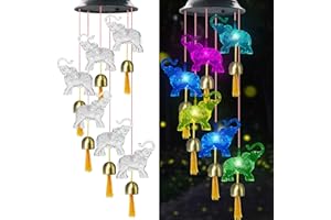 HeiPen Elephant Gifts for Mom Woman, Solar Wind Chimes for Garden, Hanging Solar Lights for Patio, Yard, Garden Decor (Elephant)