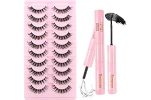 Sixstarhair Faux Cils avec Bond et Remover Faux Cils Volume Russe Kit Réutilisable Oeil de Chat Fake Lashes D Curl 10 Paires 3D Faux Cils Naturel