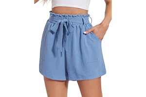 Atxnn Short Femme D'été Décontracté Taille Haute Shorts Ourlet à Volants Mode Taille Élastique Chic Shorts avec Poches Confortable Ample