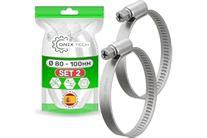 Juego de 2 Piezas Abrazaderas Metalicas Ø 80-100 mm Tiene un Acabado Galvanizado con un Revestimiento de ≥ 5 Micras - MADE IN SPAIN - ONIX TECH