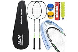 MANJHONG 2-Player Badminton Racket Set, Including 1 Tube of 6 Shuttlecocks & Carry Case, Lightweight Racquets for Outdoor Play