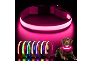 AOZOOM Light up Dog Collar, Rechargeable LED Dog Collar with 3 Glowing Modes, Adjustable Reflective Dog Collar for Small Medium Large Dogs(Pink, Small)