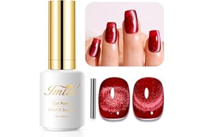 Imtiti Vernis Semi Permanent Magnétique, 15ml Rouge Sang Cristal Pailleté Cat Eye Vernis Gel UV Avec Aimant Cateye Gel Nail Polish Holographique Glitter Galaxy Vernis À Ongles Gels Nail Kit