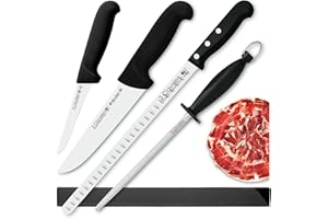 PracticFood Juego de Cuchillos Profesionales Selección Super Chef, Jamonero Alveolado 29 cm y Accesorios (3C PREMIUM)