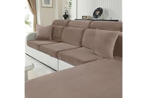 CYCMACO Funda Asiento Sofa Terciopelo Alta Elástica, Funda Cojin Sofa Ajustable Protector, Antideslizante, Separado, Universal, Lavable(1 Asiento-X, Caqui)