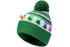Hifot LED Light Up Hat Beanie Knit Cap Bright and Colorful Xmas Christmas Party Beanie Cap Warm Novelty Knitted Beanie Cap