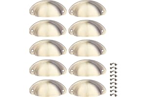 Yetaha 10PCS Brushed Brass Handles, Cup Handles for Drawers, 82x35mm Shell Pull Handles,Vintage Antique Kitchen Cupboard Pulls Furniture Knob, Brushed Brass