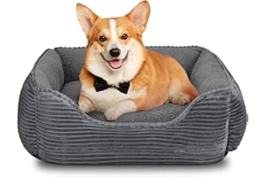 FURTIME Rectangle Dog Beds Small Washable（51x49x16cm） - Super Soft Grey Dog Bed Cat Bed, Fluffy Plush Puppy Bed with Slip-Resistant Bottom for Chihuahua, Pomeranian, Poodle