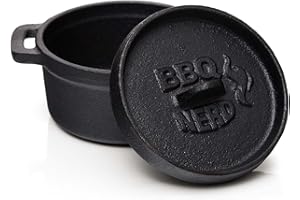 BBQ NERD BBQ-Nerd© Mini Dutch Oven | Piccola pentola in ghisa con coperchio 11 x 5 cm per barbecue, braciere, forno, fornello, pentola da servizio, stufa, pentola per pane, cocotte, pentola ignifuga in ghisa
