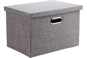 Wintao Storage Boxes with Lids, Collapsible Fabric Storage Baskets for Shelves, Grey, Small, 33 x 22 x 18 cm, 1 Pack