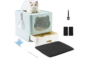 HelloMiao Całkowicie zamknięta kuweta dla kota z pokrywką, typ szuflady, dezodoryzująca, duża, składana, z szuflą z tworzywa sztucznego, odpowiednia dla kotów w każdym wieku