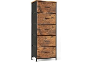 CAIYUN Chest of Drawers, 5 Drawer Tall Dresser, Fabric Dresser for Bedroom Closet Entryway Hallway Nursery Bedside, Storage Organiser Unit, Rustic Brown