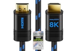 deleyCON 1.5 m 8K HDMI 2.1b Cable (48G, Ultra High Speed) Certified, 8K@60Hz 4K@120Hz 2K@144Hz/165Hz eARC HDCP 2.3/2.2 - for DTS:X Dynamic HDR Dolby Atmos TV PS5 Xbox Soundbar Monitor Gaming