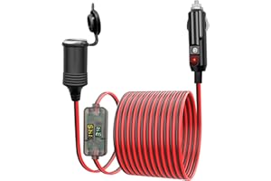 Giantdeer 4M 12V Cavo di Prolunga Accendisigari Auto,Presa Accendisigari Cavi Adattatore con LED Voltmetro Amperometro,10A/17 AWG,Prolunga Accendisigari Universale Impermeabile per 12V Caravan Frigo