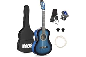 MAX SoloArt Junior Acoustic Guitar 3/4 Size Beginner Classical Nylon String Guitar in Blue - Ideal Musical Instrument for Children Learners & Young Players (Ages 7-12)
