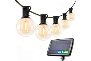LE Solar Globe String Lights, 7.62 Metres, 25 x G40 Bulbs, USB Rechargeable Outdoor String Lights, 4-Mode IP65 Solar String Lights for the Garden, Weddings, Balcony, Home, Christmas Decoration, Warm White