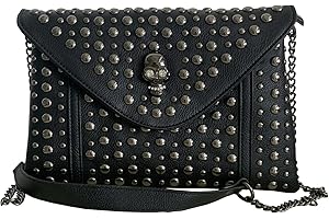 FiveloveTwo Punk Clutch Handtaschen für Frauen Damen Niet Kette Umhängetasche Schultertasche Kleines PU-Leder Henkeltasche Shopper Shoulder Bag Black