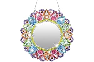 Ziyonix 5D Diamond Painting Mirror, Miroir de Maquillage Mandala Miroir Cosmétique Mandala DIY Bricolage Diamant Peinture Miroir Kit pour Decoration Chambre Murale Filles 5 6 7 8 9 10 11 12 Ans